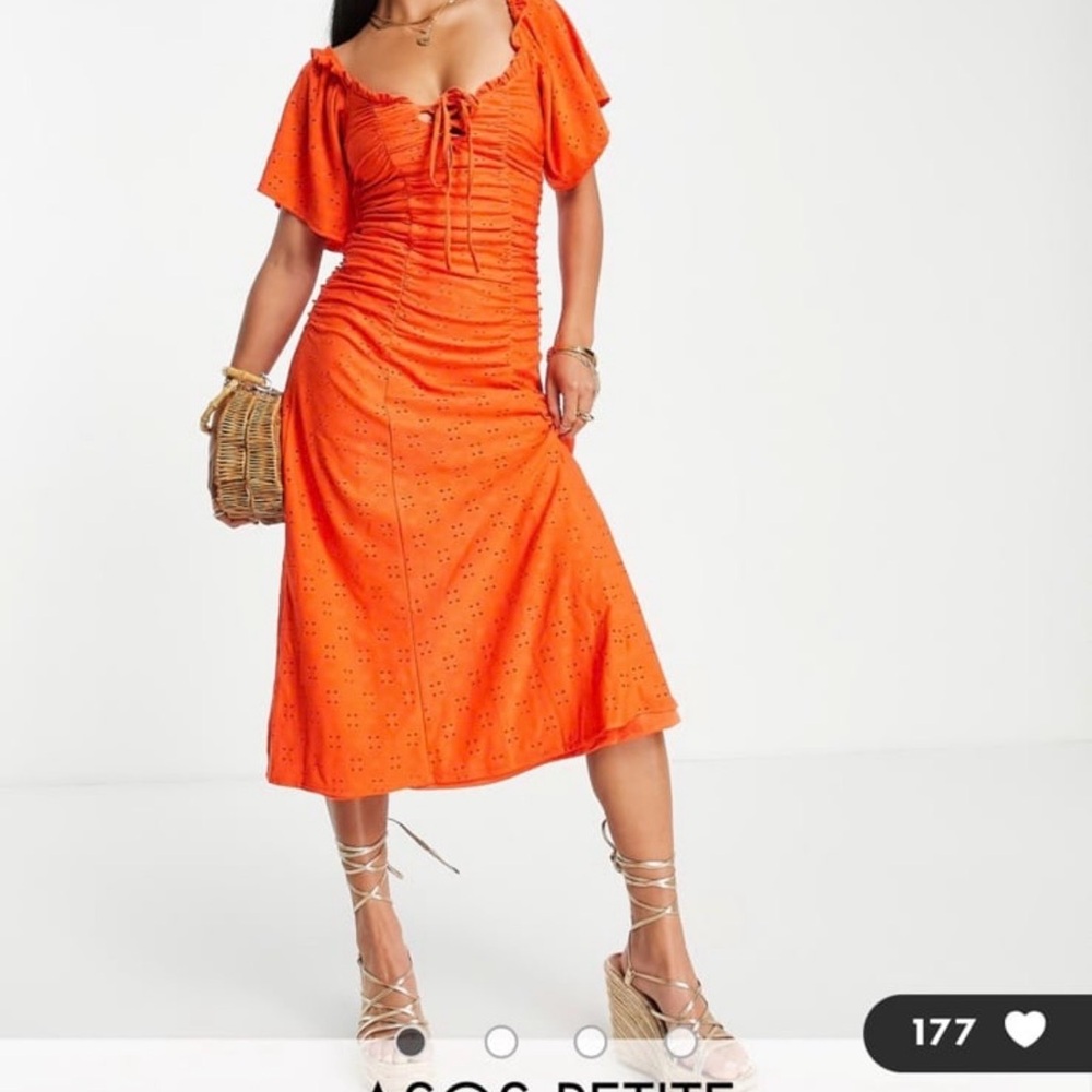 XS Asos Orange Ruched midi dress